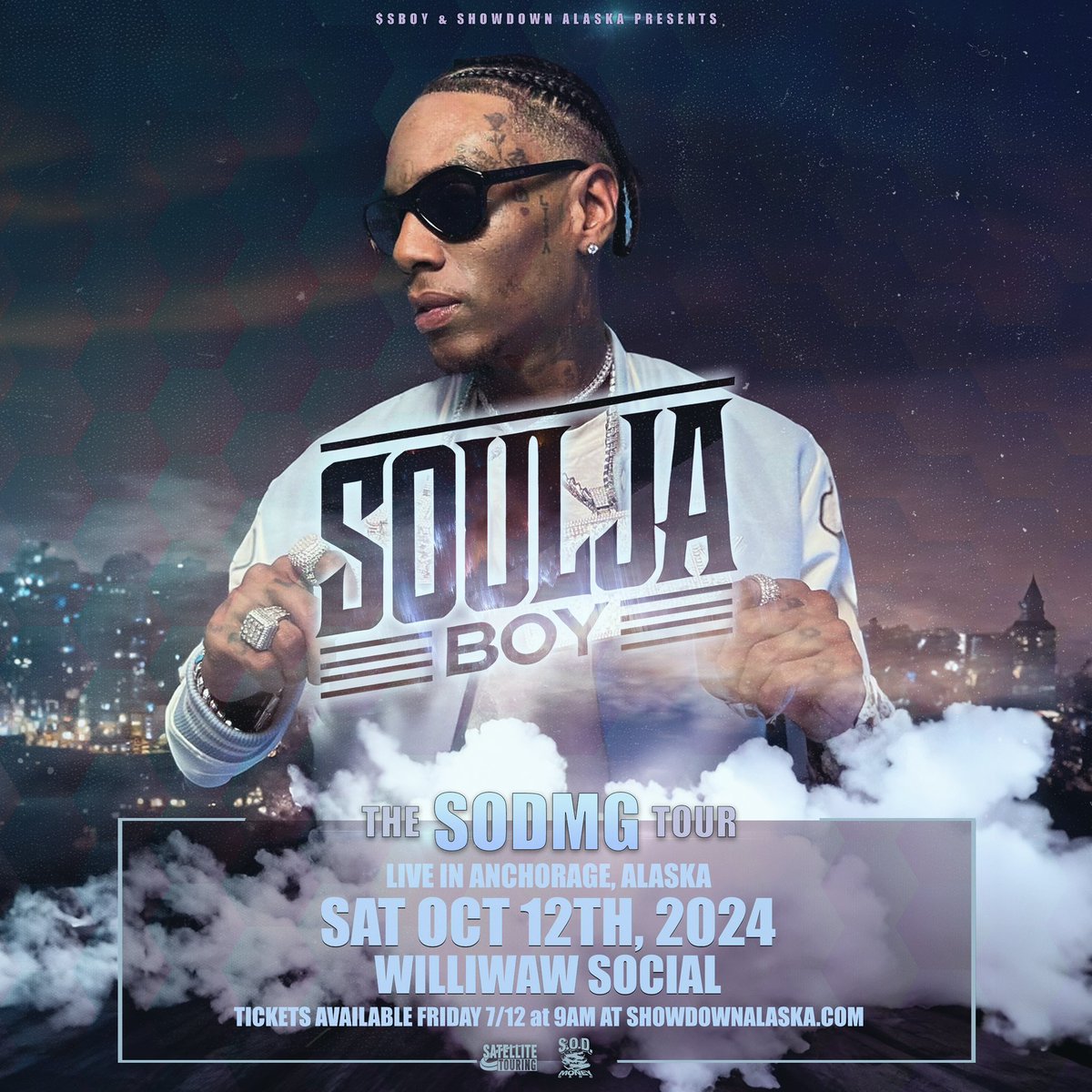 showdownalaska's tweet photo. Just Announced 🚨 
SOULJA BOY LIVE IN CONCERT

Saturday October 12th
Williwaw Social 
Anchorage, AK

Tickets on sale Friday 7/12 at 9am
https://t.co/DvCnJGRUvJ

THIS WILL SELL OUT. Meet &amp; Greet available. 21+ no minors https://t.co/SuMxwXzkTB