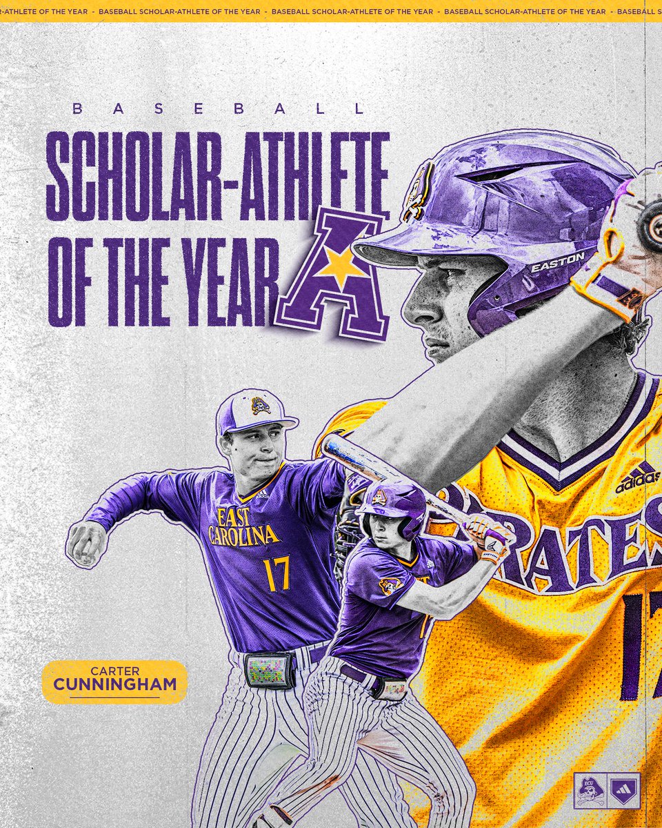 ECUBaseball's tweet photo. The @American_Conf Player of the Year & Baseball Scholar-Athlete of the Year🔥🏴‍☠️

That's our guy🤟 @cartercunnin 

📰- https://t.co/stHB5mQJnD