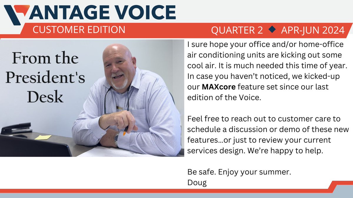 Announcing the release of our Vantage Voice - Customer Edition for Q2. You can read it here:
vantageunified.com/newsletter/jul…

#vantage #vantageunified #vantagecommunications #telecommunications #telecom #VoIP #B2BPhones #businessphones #vantagevoice