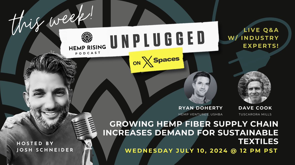 itsahemprising's tweet photo. Join us @realganjaqueen @plantjosh TODAY ON xSPACES at 12pmPST/ 3pmEST for a discussion about the growing demand for #hempfiber for #sustainabletextiles with Ryan Doherty @thehurdeye & Dave Cook @tuscamills on #Hemprising #Unplugged 🙌🏾🌿💯🔗 >>> https://t.co/jw7J5naPEC https://t.co/5Nj1XAgEiv