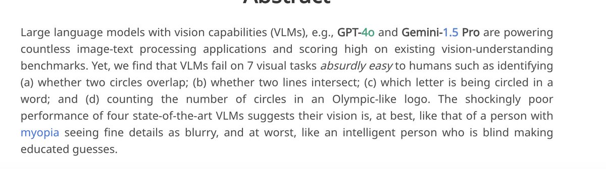 Fun: very simple problems that visual models like GPT-4o (currently) fail on: vlmsareblind.github.io