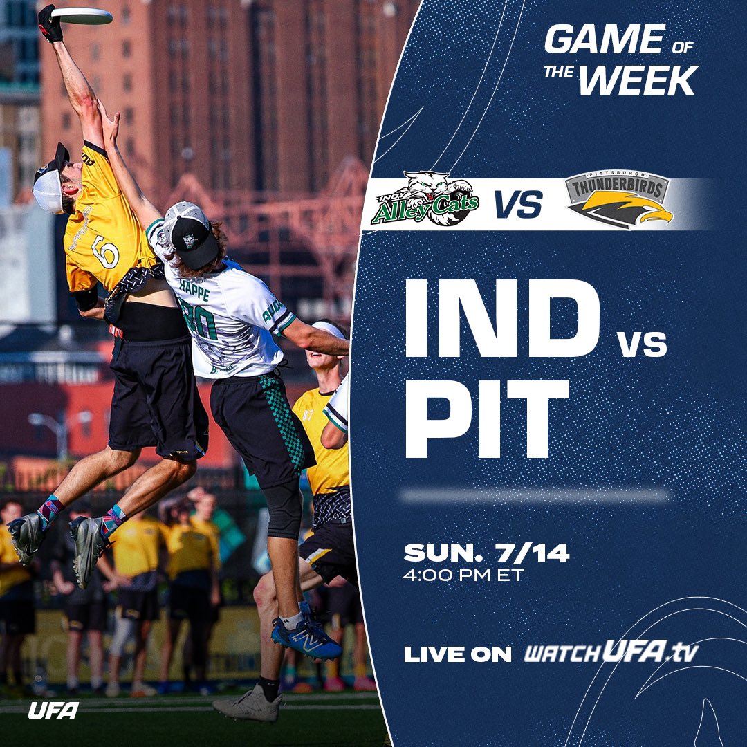 watchUFAtv's tweet photo. Game Of The Week: Indianapolis at Pittsburgh ⭐️

Two Central Division teams fighting for their playoff lives in the penultimate weekend of the regular season!

📺 https://t.co/bEici740bv | JUL 14 | 4 PM/ET https://t.co/mbBYziYaMM