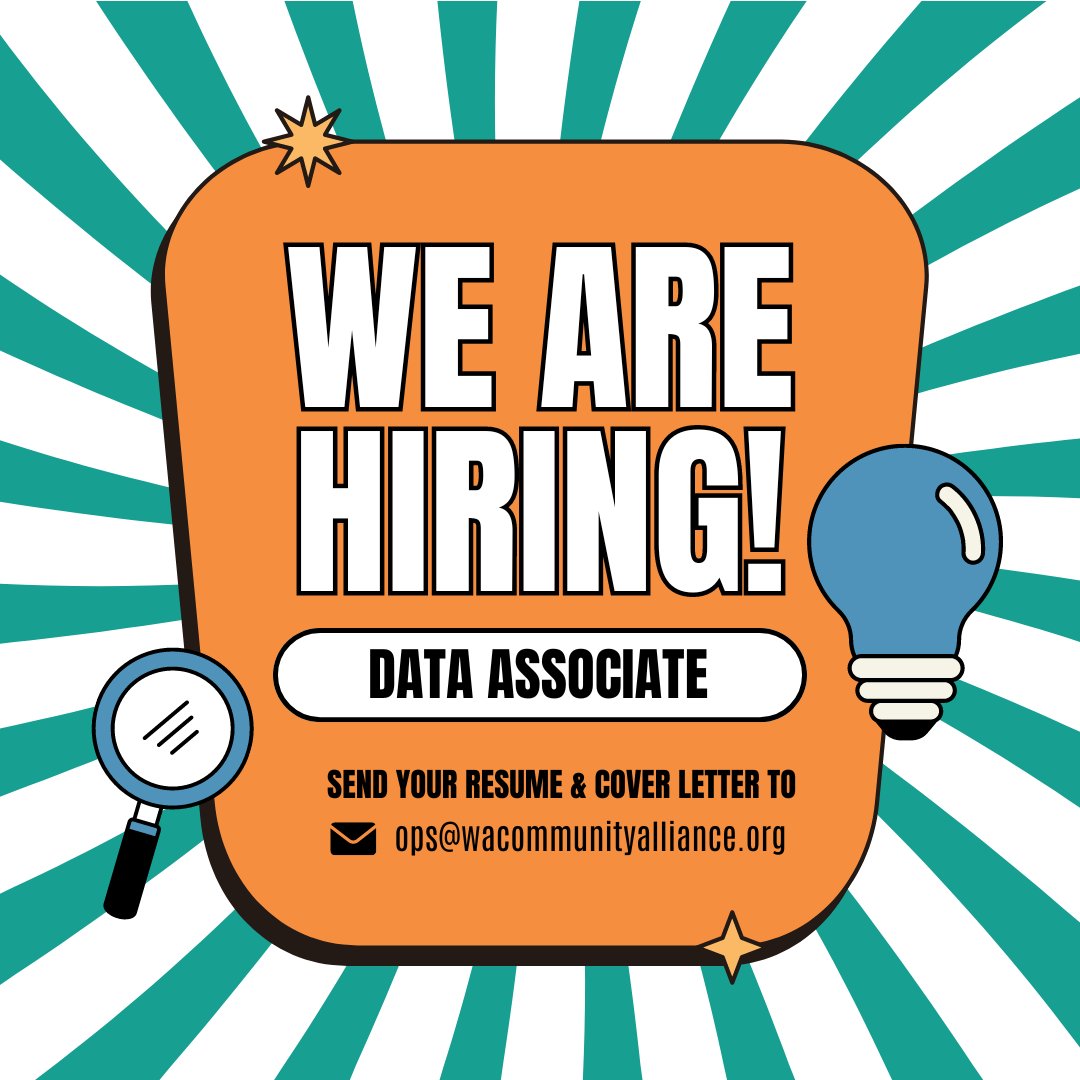 WACommAlliance's tweet photo. WA Community Alliance is hiring a Data Associate! Come work with our stellar Data Hub team supporting our partners’ voter engagement programs across the state!

Apply TODAY ➡️ https://t.co/VQw2GF0mok https://t.co/YpUkfGhLu2