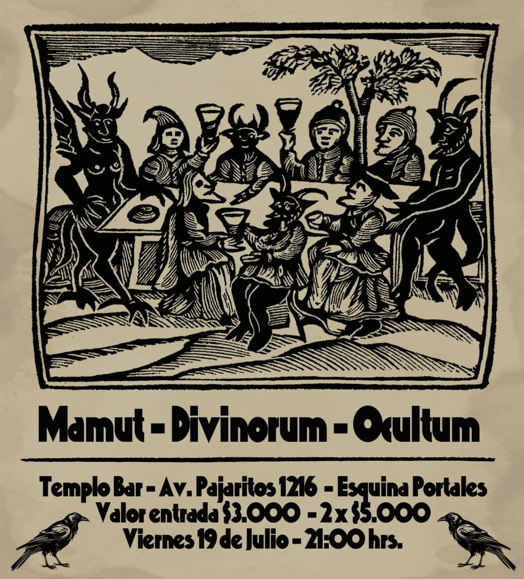 Amigas y amigos de mamut nos complace invitarlos este viernes 19 de julio en templo bar localizado en Av. Pajaritos 1216 Maipú  estaremos presentandonos junto a nuestros amigos de #ocultum y #divinorum desde las 21:00 hrs.
#mamut #Spotify #TikTok #instagram #AppleMusic #YouTube
