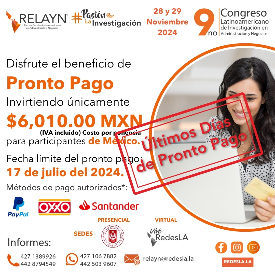 Relayn_Oficial's tweet photo. 🙋🏻‍♀️Participe como #ponente con un 𝐝𝐞𝐬𝐜𝐮𝐞𝐧𝐭𝐨 𝐞𝐬𝐩𝐞𝐜𝐢𝐚𝐥 si paga antes del 𝟏𝟕 𝐝𝐞 𝐣𝐮𝐥𝐢𝐨 𝐝𝐞 𝟐𝟎𝟐𝟒.✅

👉🏻📷 Si tiene dudas, mándenos mensaje: +524271067882 https://t.co/j78ettJ5uw
🌐 Visite nuestro sitio web: https://t.co/23vf8u7e3f. https://t.co/GK2HYNjO8n