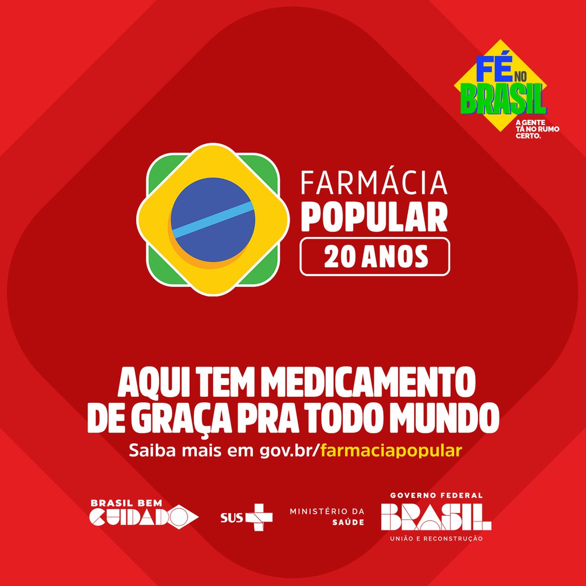 Agora, o Novo Farmácia Popular também vai oferecer medicamentos gratuitos para:

- Glaucoma
- Rinite
- Colesterol alto 
- Doença de Parkinson

Estamos cumprindo nosso compromisso com a população: resgatar o Farmácia Popular e ampliar a oferta de medicamentos. 💊