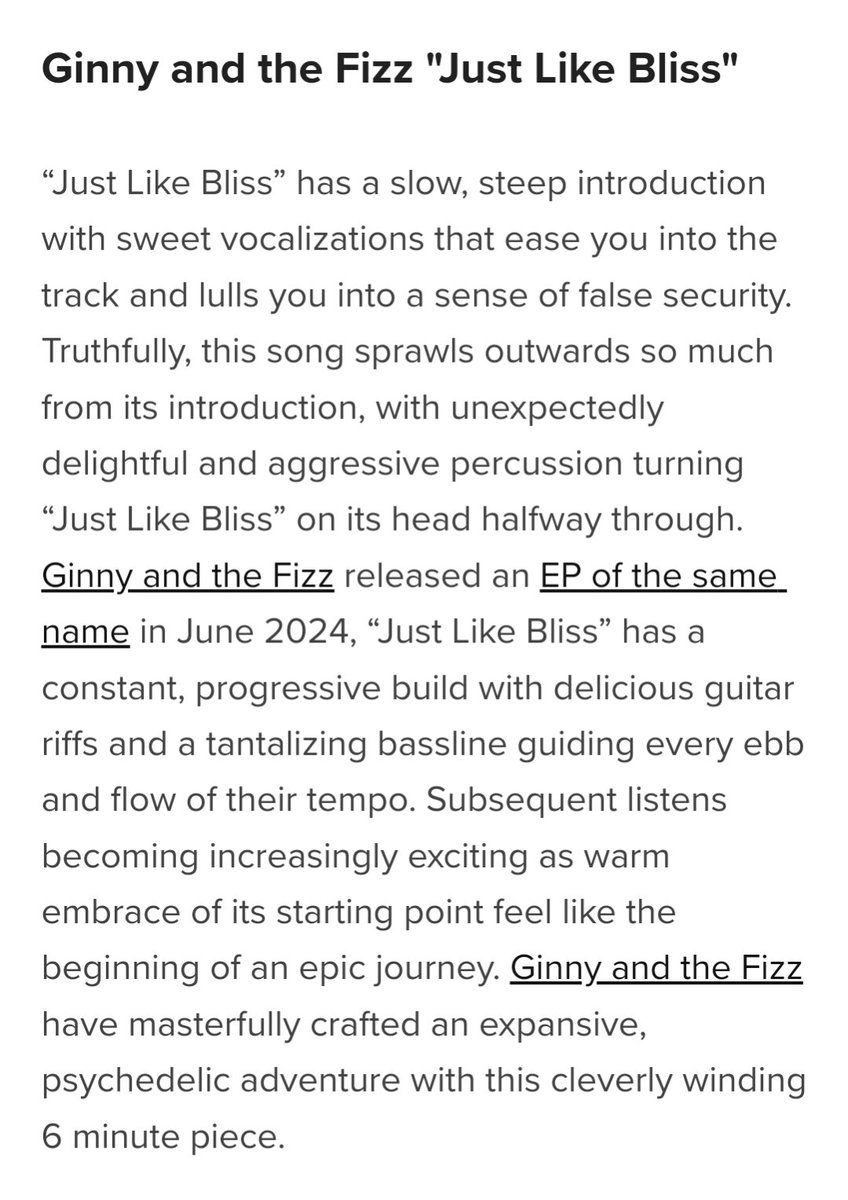 Some really kind words about the title track from Just Like Bliss!