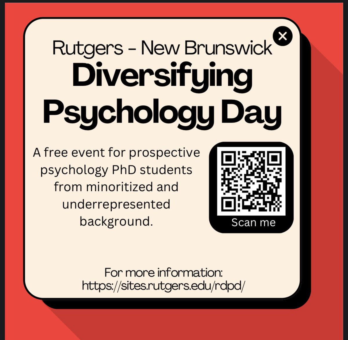 Lauren Harnedy (@laurenharnedy) on Twitter photo Happy and excited to share that we are hosting our third annual Diversifying Psychology Day at <a href="/rutgers_psych/">Rutgers University- Psychology Department</a>!
sites.rutgers.edu/rdpd/
Prospective PhDs from underrepresented backgrounds are invited to fill this out (due Sept 13) to attend π
rutgers.ca1.qualtrics.com/jfe/form/SV_el⦠Happy and excited to share that we are hosting our third annual Diversifying Psychology Day at <a href="/rutgers_psych/">Rutgers University- Psychology Department</a>!
sites.rutgers.edu/rdpd/
Prospective PhDs from underrepresented backgrounds are invited to fill this out (due Sept 13) to attend π
rutgers.ca1.qualtrics.com/jfe/form/SV_elβ¦