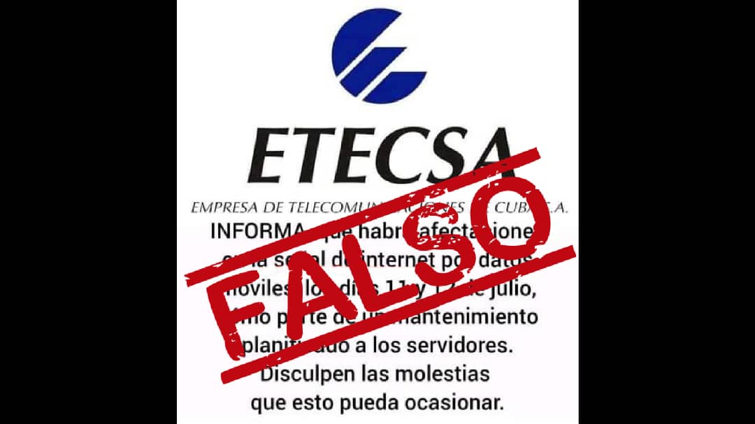 📣 ATENCIÓN...‼️
Circula en Redes Sociales INFORMACIÓN FALSA sobre afectaciones por acciones de mantenimiento. 
📌 Reiteramos a los clientes que toda información oficial pueden obtenerla en nuestros perfiles institucionales o consultar el sitio web 👉etecsa.cu ℹ️