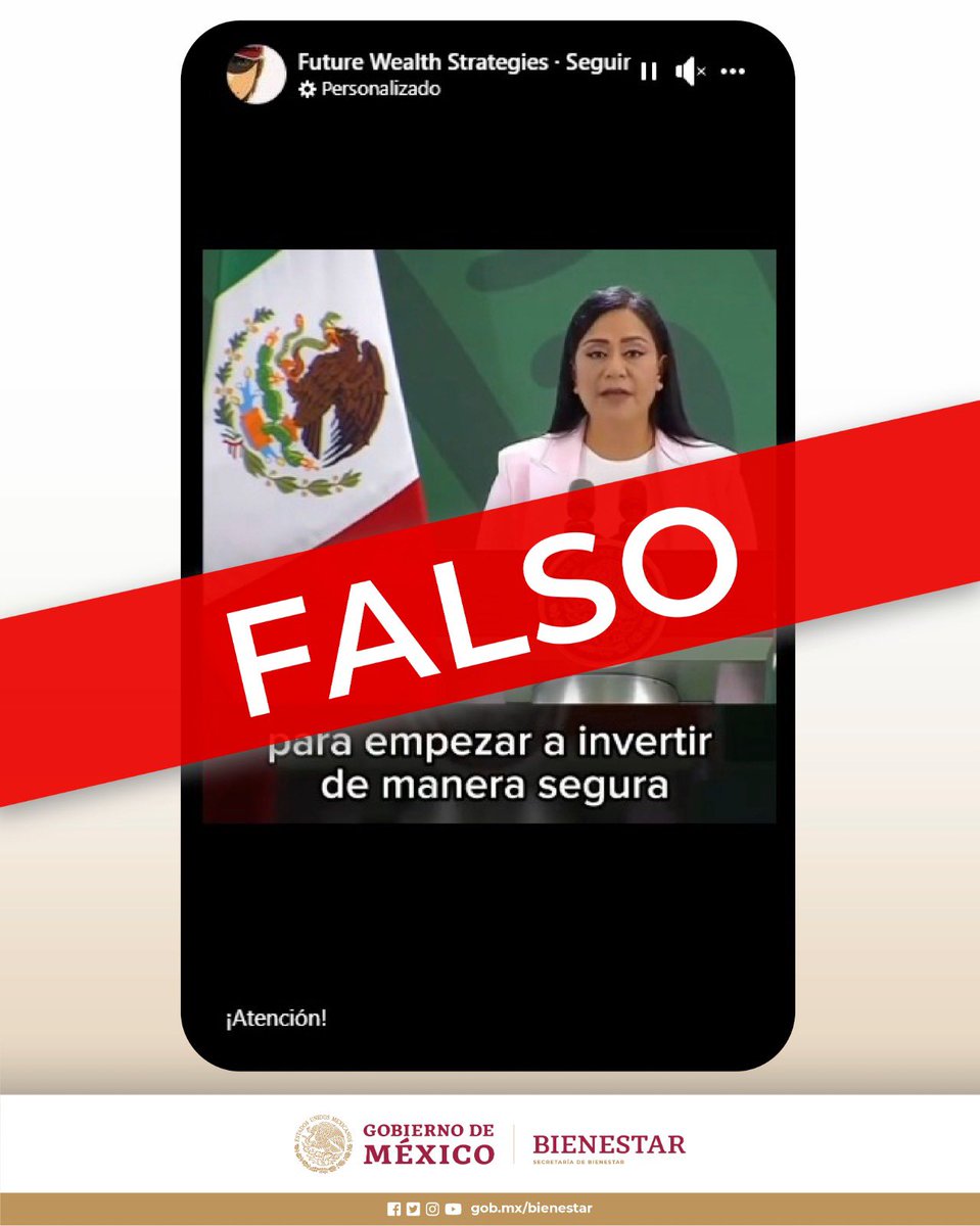 A_MontielR's tweet photo. 🚨AVISO IMPORTANTE🚨
Circula en redes sociales información falsa sobre las pensiones y programas de Bienestar. La Secretaría de @bienestarmx no otorga créditos ni ofrece opciones de inversión. #RecuerdaQue solo en nuestras redes oficiales encontrarás la información oficial y vigente.

#PrimeroLosPobres