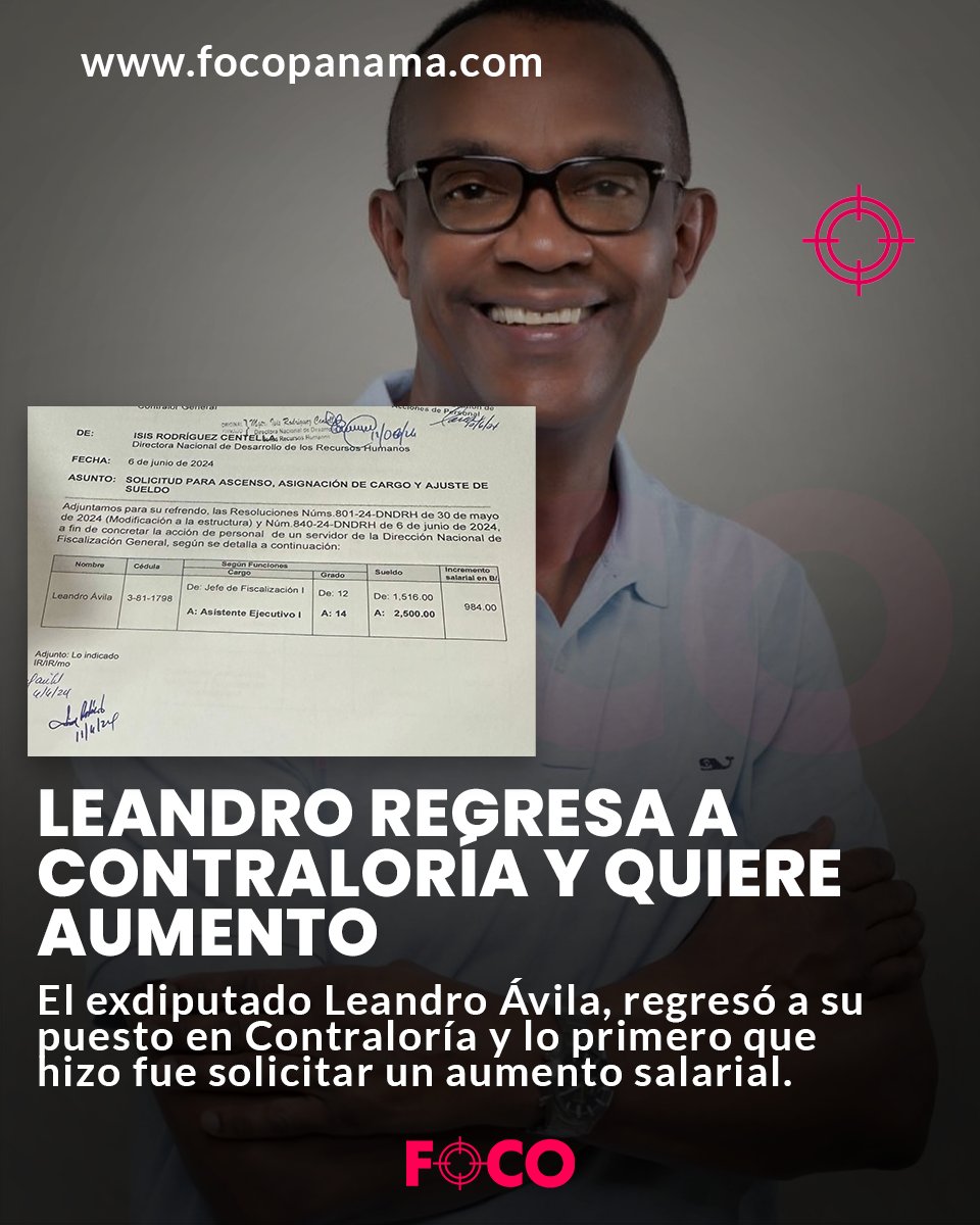 focopanama's tweet photo. Leandro regresa a Contraloría y quiere aumento. https://t.co/IgDt7sDORJ