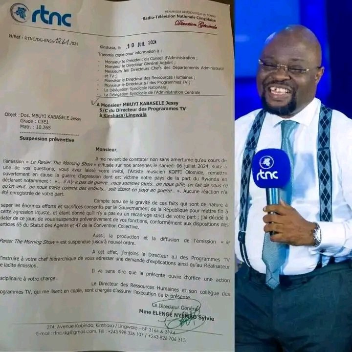 AntonioMukeba's tweet photo. C'est vraiment aberrant !! Pourquoi suspendre @jessy_kabasele!! Est-ce le journaliste qui dicte aux invités ce qu'ils doivent dire! C'est vraiment ridicule. Les propos de KOFFI OLOMIDE n'engagent que lui et lui seul, chacun est libre d'émettre son opinion sur la situation à l'Est https://t.co/KIRpx8vYup