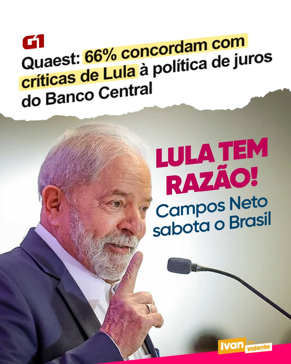 A popularidade do Lula está em alta, 54% (+3%), mas os juros precisam abaixar! Fora Campos Neto bolsonarista!