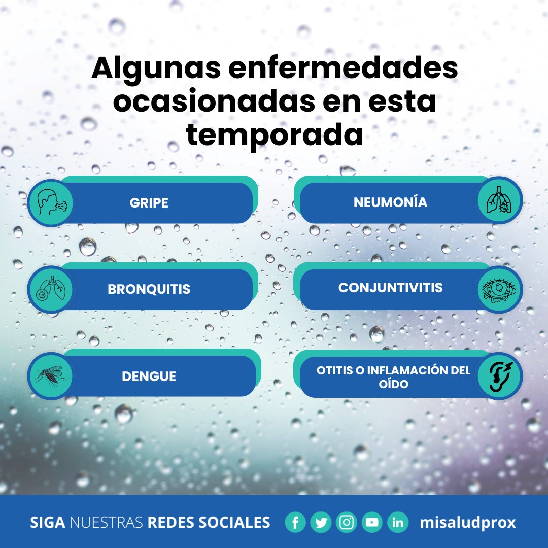 SaludProx's tweet photo. ¿Sabías que no sólo te puedes enfermar de un resfriado en esta #TemporadaDeLluvias? Existen otras enfermedades igual de comunes y aquí te mencionamos algunas, prevenirlas está en tus manos.
¡Cuídate y crea tu cuenta de SaludProx!
https://t.co/HSBeAVtCuM
#Salud #bienestar https://t.co/kVXJ5ezmWn