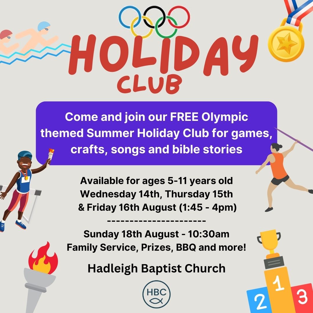 HadleighBaptist's tweet photo. 🌞 Our summer Holiday Club returns this August - come join us for some Olympic-themed fun!

🔗 To register your child, please complete this form - https://t.co/EmZtUVaB4Z https://t.co/4H3mHsiuSv