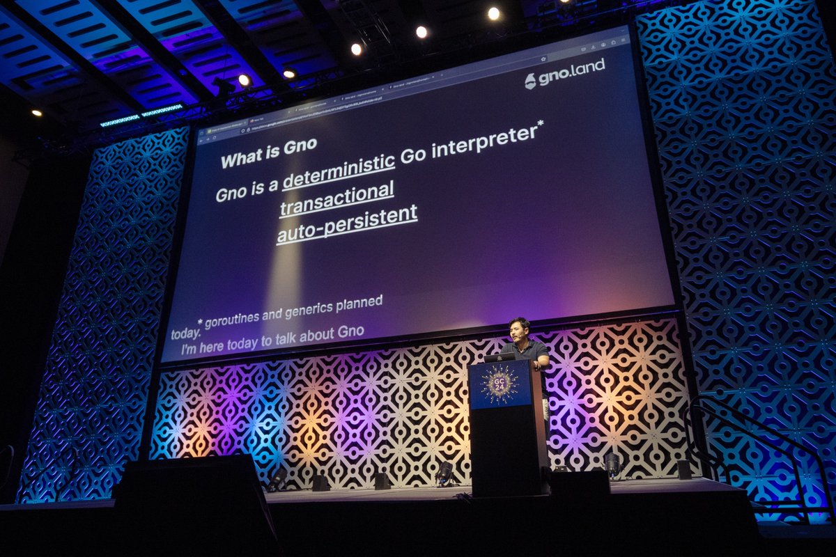 _gnoland's tweet photo. A huge thank you to everyone who attended Jae's talk on "Building a Deterministic Interpreter in Go: Readability vs Performance." 

The energy at @GopherCon is contagious!

Find the slides here: https://t.co/y2YIchoOSM

We are still at the booth today, so come say hello!