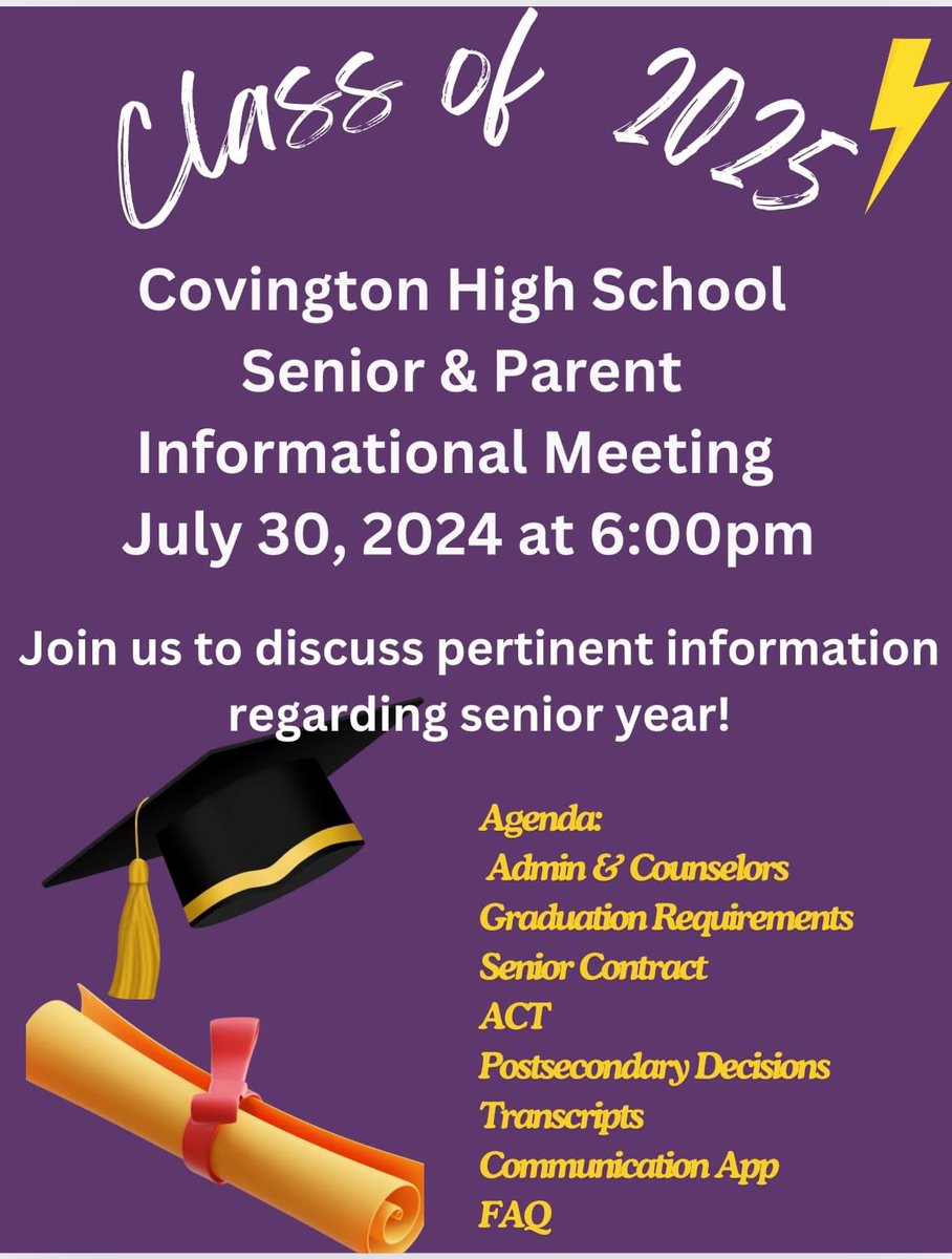 CHS Class of 2025!!! Kick off senior year with us July 30. Meet and greet with the admin starting at 5:00 followed by a brief informational meeting at 6:00.