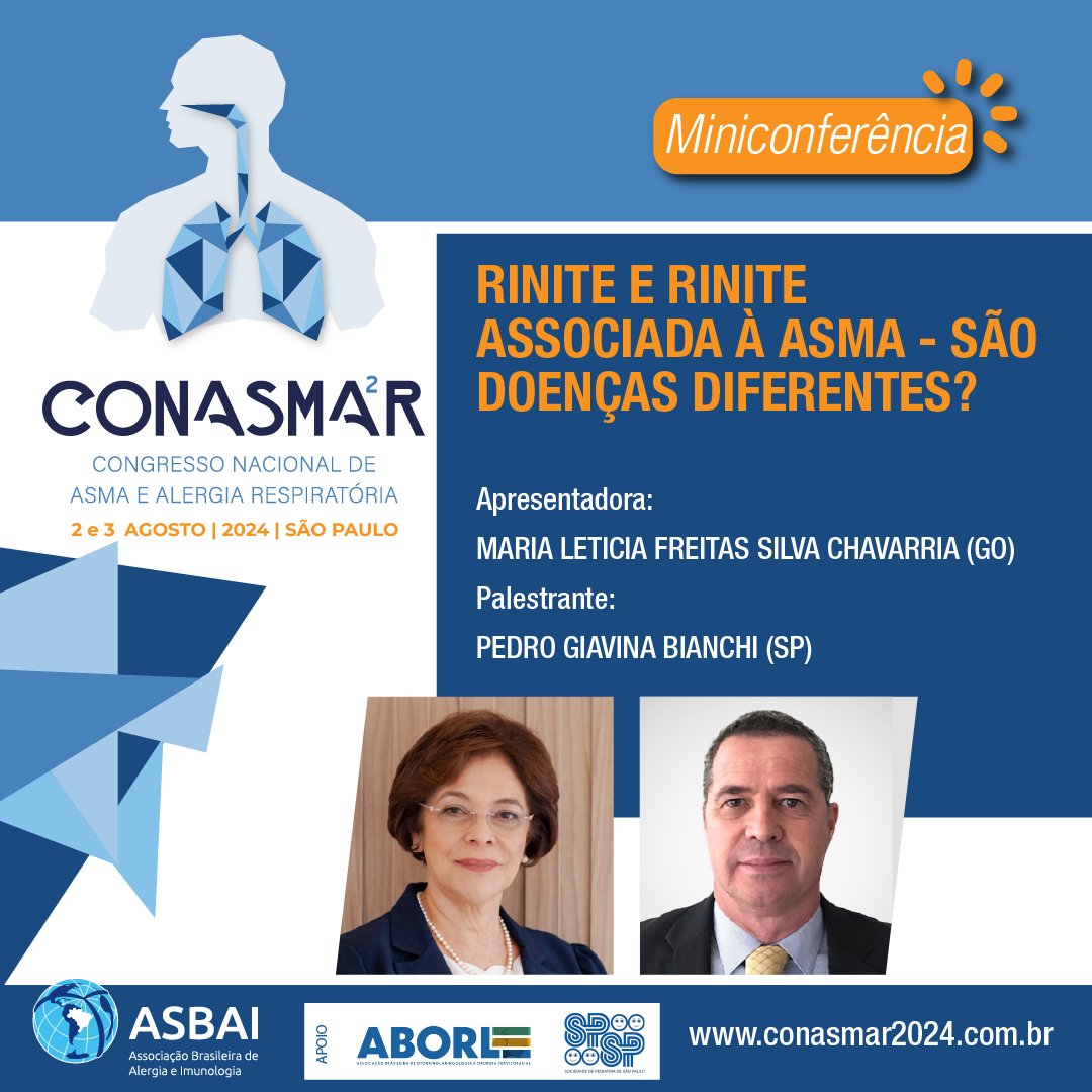 ASBAI_alergia's tweet photo. Vocês acham que rinite e rinite associada à asma são  doenças diferentes?

Este assunto será debatido durante a miniconferência do CONASMA²R. Estamos esperando por você:
https://t.co/qGjDAAWoRr
#asma #rinite #rinossinusite #CONASMAR  #alergia #imunologia #ASBAI https://t.co/jXQqDUZ8bG