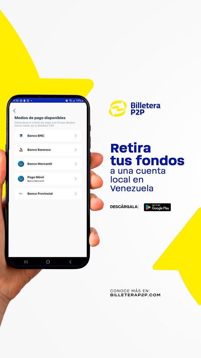 BilleteraBank's tweet photo. ¿Quieres enviar dinero a un familiar en Venezuela 🇻🇪?

Con #billeteraP2P 💵 puedes solicitar un retiro a una cuenta local usando cualquiera de nuestros métodos de pago.

👉 Descarga nuestra APP y simplifica tus transacciones. ¡No esperes más para hacer tus envíos de forma segura! https://t.co/tKWGGzOVax