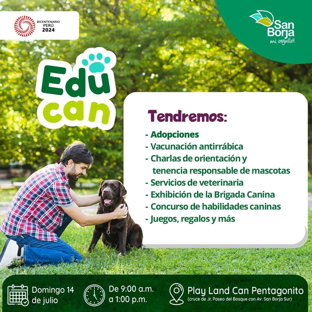 MunideSanBorja's tweet photo. ¡Atención, vecinos! 🐕✨

Este domingo 14 de julio es una oportunidad única para consentir a tu mascota con una jornada especial llena de actividades en #Educan.

¡Nos vemos en el 📍Play Land Can Pentagonito desde las 9:00 a.m.  para disfrutar de un día lleno de diversión! https://t.co/gCD0h42w7Q