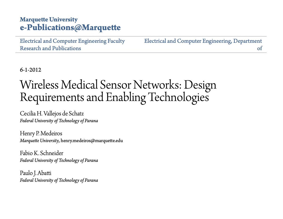 CorinneNokel's tweet image. Wireless Biomedical Telemetry 

2012

IEEE 802.15.4

Wireless Medical Sensor Networks

#remotePatientMonitoring

#eHealth

#Telehealth

#Telemedicine

#WBAN

epublications.marquette.edu/cgi/viewconten…