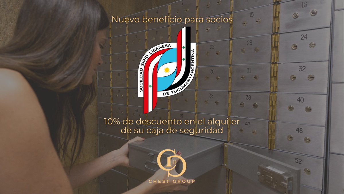 chest_group's tweet photo. Si sos socio en la Sociedad Sirio Libanesa de Tucuman disponés de un descuento en tu caja de seguridad! Comunicate con nosotros y te asesoramos!

🖥 https://t.co/z1ZUtM2D0x
📱+54 381 206-5168
📩chgr.consultas@chestgroup.com.ar

#chestgroup #siriolibanes #sociedadsiriolibanesa https://t.co/o0CsyAQaQq