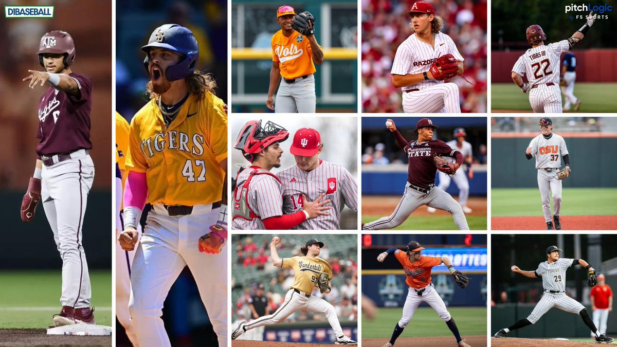 d1baseball's tweet photo. Schools with the most players in our final #MLBDraft college prospect rankings:

7️⃣ @AggieBaseball, @LSUbaseball

6️⃣ @Vol_Baseball

5️⃣ @RazorbackBSB, @FSUBaseball, @IndianaBase, @HailStateBB, @BeaverBaseball, @VandyBoys, @UVABaseball, @WakeBaseball
 
🔗 https://t.co/tZFSOhvfg8 https://t.co/TZNePuwxuN