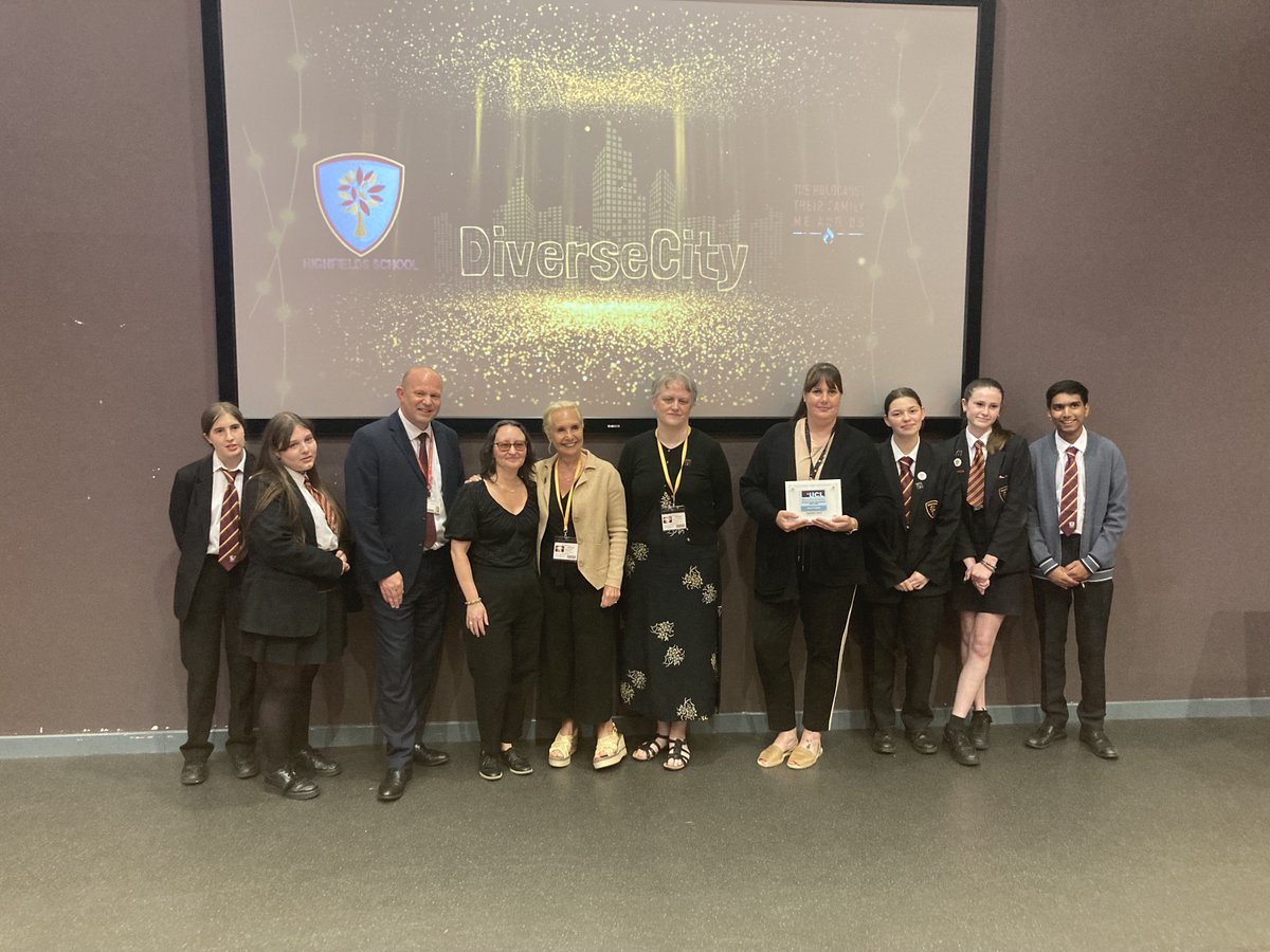 UCL_Holocaust's tweet photo. Pleasure for @hmccord78 to celebrate @hswv_'s achievement of #BeaconSchool Quality Mark status, champion @MissJTappenden &amp; colleagues work, &amp; w/ @45AidSociety's Angela Cohen &amp; Nic Wetherall, meet students involved in #HtFMeUs &amp; to hear about their inspiration #DiverseCity legacy. https://t.co/sGoDRx78r8