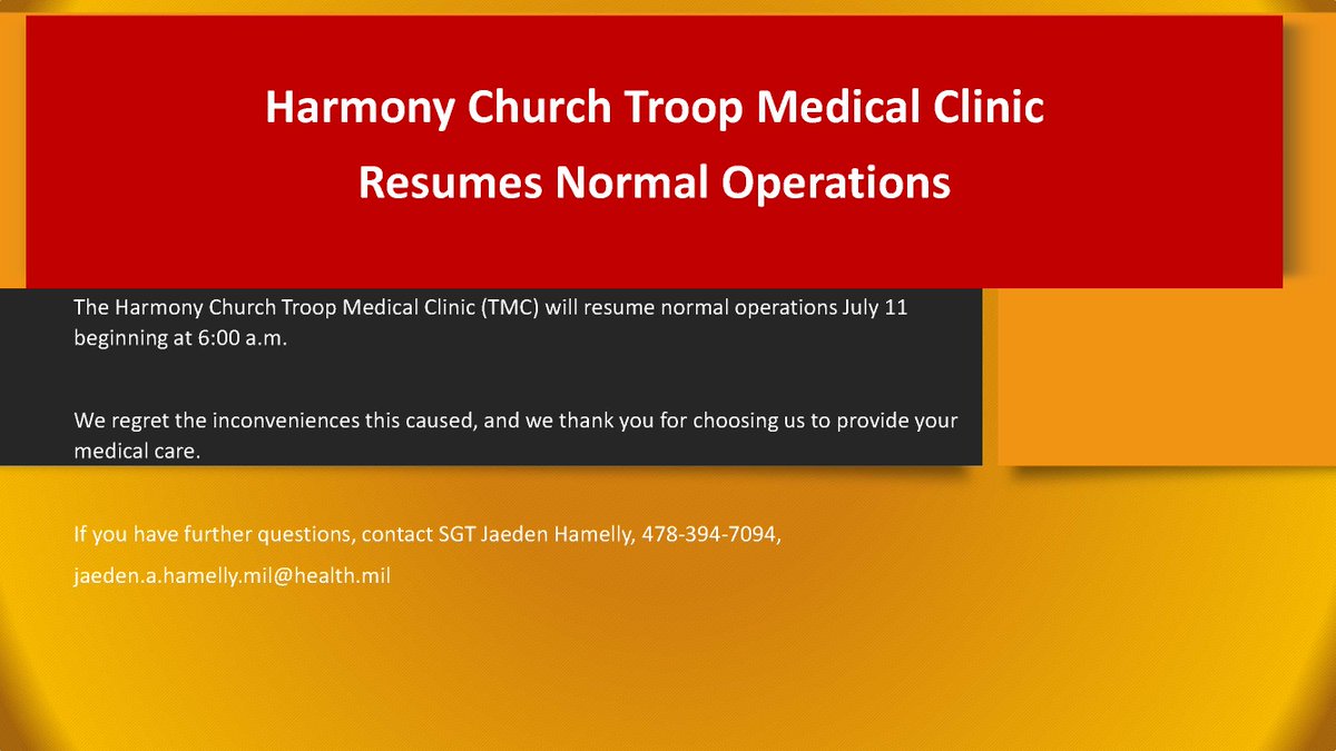 BetteratMartin's tweet photo. Harmony Church Troop Medical Clinic
Resumes Normal Operations https://t.co/nZTIlKFdMm