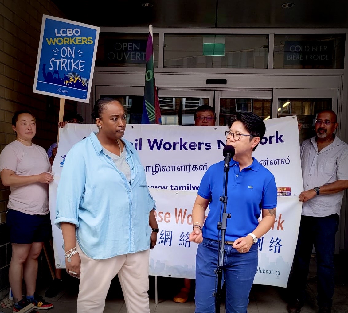 torontolabour's tweet photo. Great turnout yesterday at the Diverse Workers Group rally in solidarity with @OPSEU workers on strike! 

Thank you to @JILLSLASTWORD and @kristynwongtam for showing your solidarity!

Sign the letter and join a picket line near you to support the strike!
https://t.co/fUEV0ZUXAQ https://t.co/oOmrtI996E