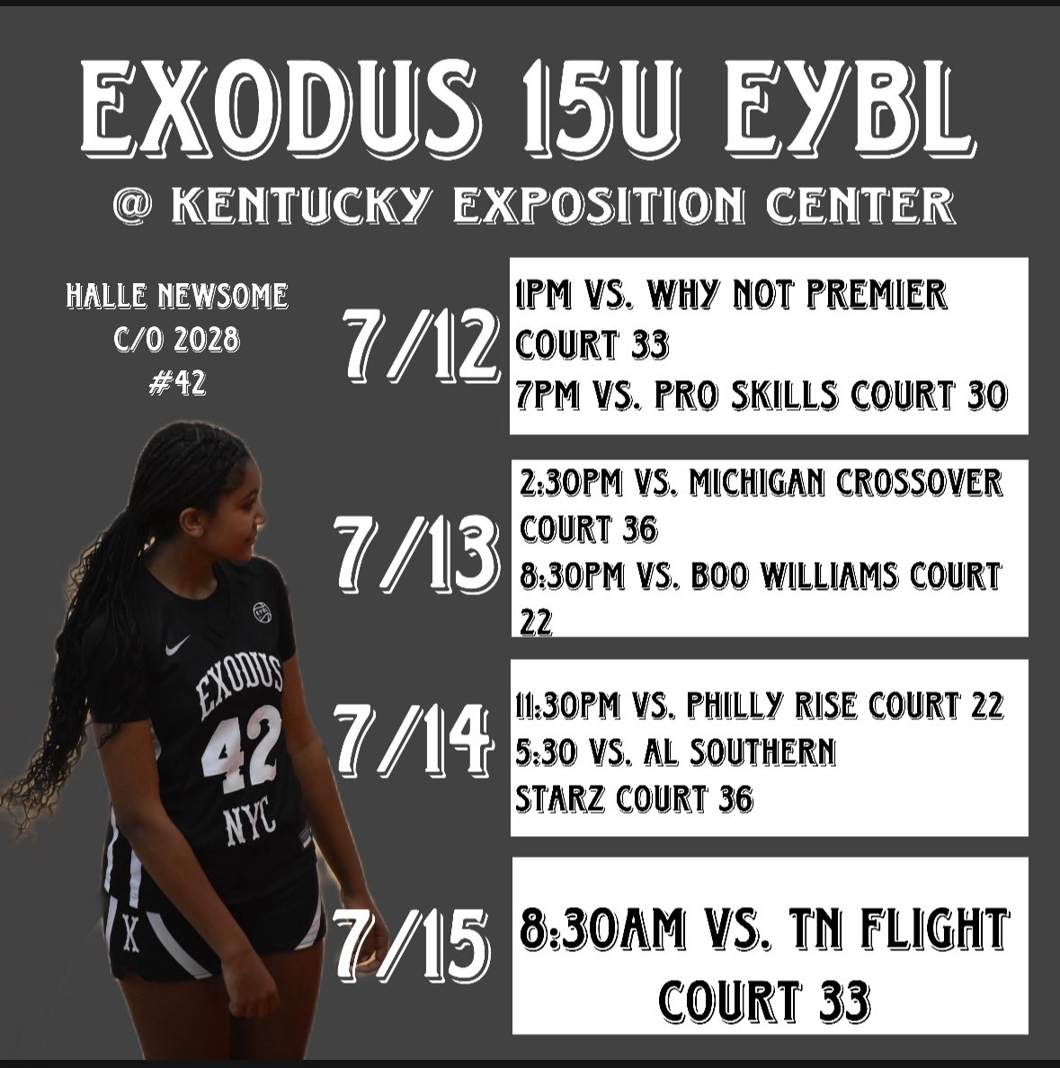 CamzHalz's tweet photo. My schedule for Session 3 in Louisville!!
@Exodushoops https://t.co/hvTqFI8Gww