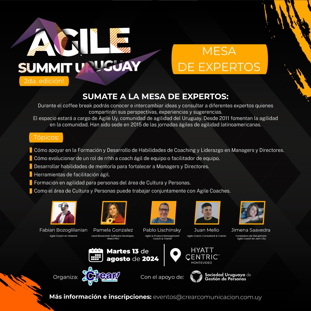 GestionHumanaUy's tweet photo. 🔝Por segundo año consecutivo el próximo 13 de agosto estaremos apoyando y participando de #AgileSummit.
☕️ Y en esta nueva edición habrá una mesa de expertos para que - café mediante - puedas intercambiar ideas y formular preguntas.
Reserva tu lugar 👇
https://t.co/5hCZrgt4f9 https://t.co/RknVdR0lLA