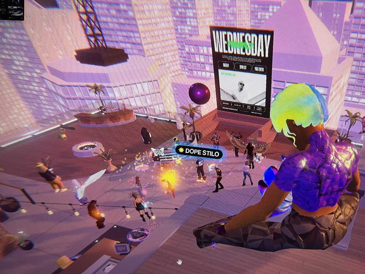 Ghostwriter225's tweet photo. Shout out @1800GotNFTs & @DopeStilo for this week’s party with moves provided courtesy of @Lisbet_Spatial
It’s ALWAYS a party on @Spatial_io
@jasteinerman even stopped by!
#spatialio #spatial #metaverse https://t.co/zEovvXWQEH