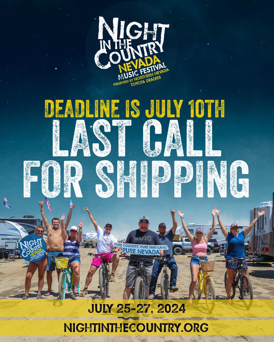 Want your festival experience delivered to your doorstep?👢You have until MIDNIGHT TONIGHT🕛to get your Passes and campsites for @nightinthecountrynv shipped to you. After that, you’ll have to get them at Will Call. Book for July 25-27 now at nightinthecountry.org. #NITCNV