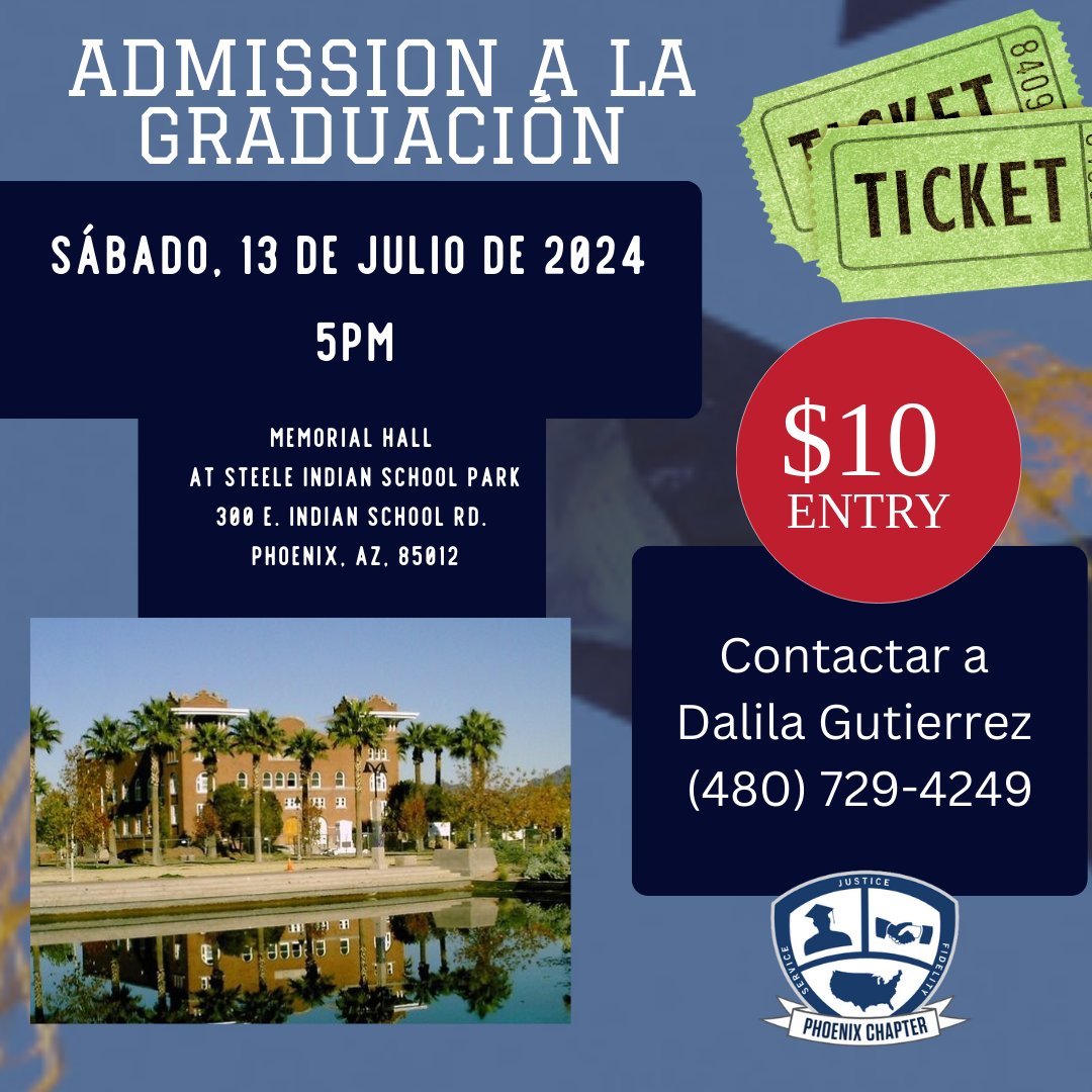 APSPhoenix's tweet photo. Celebrate APS Graduation! 🎓 Join us July 13, 5 PM at Memorial Hall, Steele Indian School Park. Enjoy APS Choir, live Mariachi, Cumbias, guest speakers &amp; more! 🎶 Tickets $10—contact Dalila Gutierrez at (480) 729-4249. Don't miss out! #APSGraduation2024 #CommunityCelebration 🌟 https://t.co/jskXn0yeFG