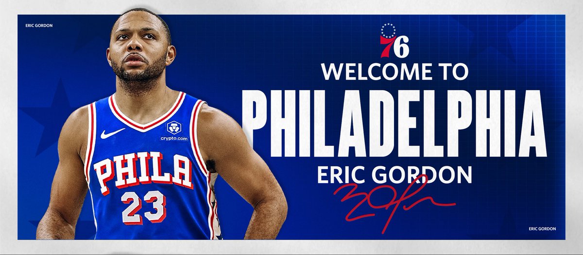 MikeAScotto's tweet photo. The Philadelphia 76ers signed Eric Gordon to a two-year, $6.77 million deal, which includes a player option for the 2025-26 season, league sources told @hoopshype. https://t.co/7ycc6a5wz7