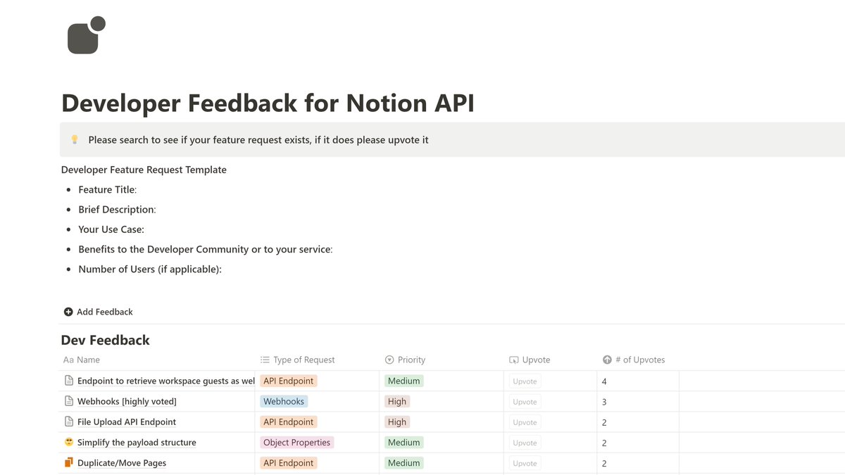 NotemationHQ's tweet photo. Great news from @NotionHQ! 

You can now upvote and add feature requests for @NotionAPI!!! 🔥

Just visit this link https://t.co/AYcBdJkP2P 

... and click the edit button in the top right corner if the page is not editable https://t.co/vodS1CtV84