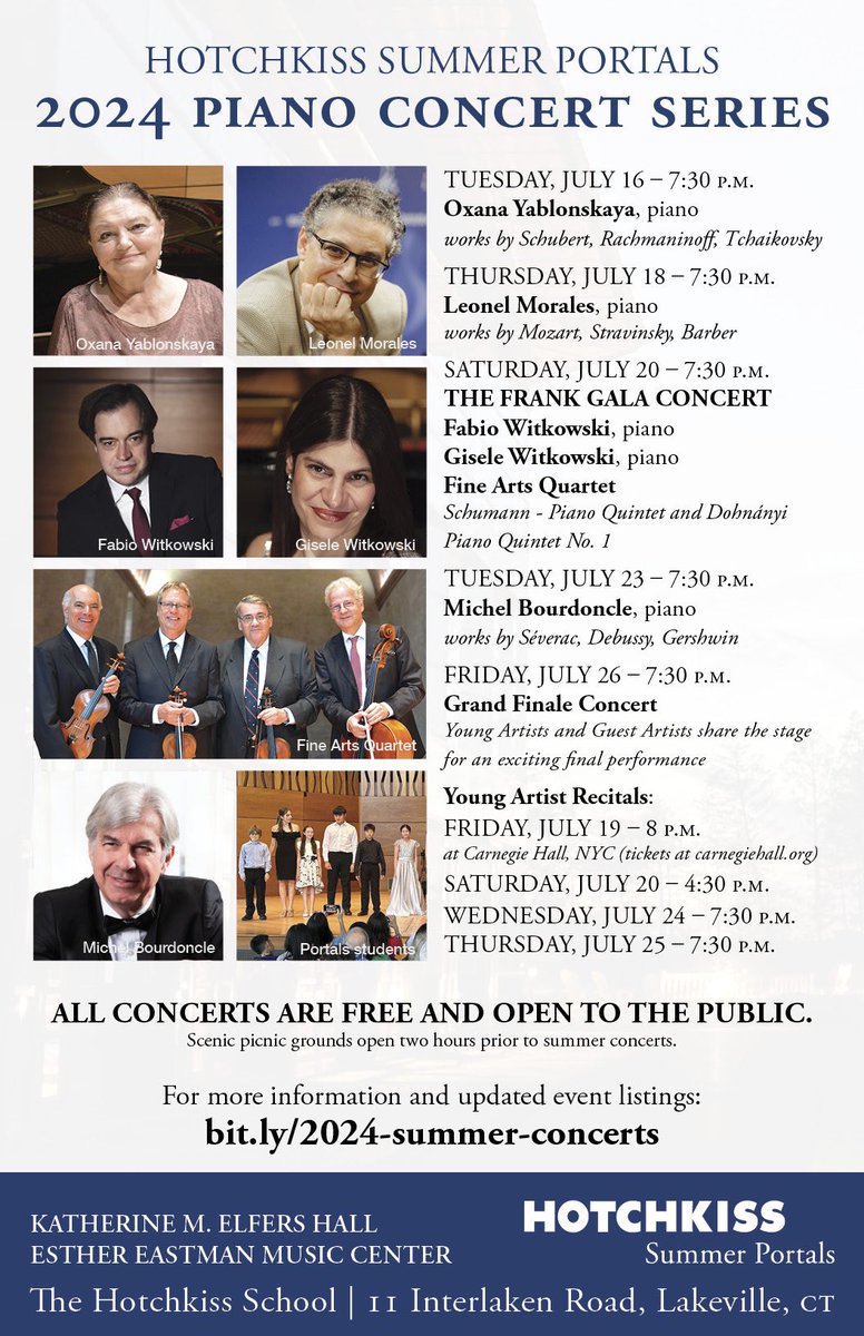 HotchkissSchool's tweet photo. Join us for our annual Hotchkiss Summer Portals Piano Concert Series July 16-26! View the full schedule at https://t.co/awpqWwYH3X.

#hotchkisssummerportals #concert #piano #music #summer #nwct #lakevillect #hotchkissschool https://t.co/cfycesfR8m