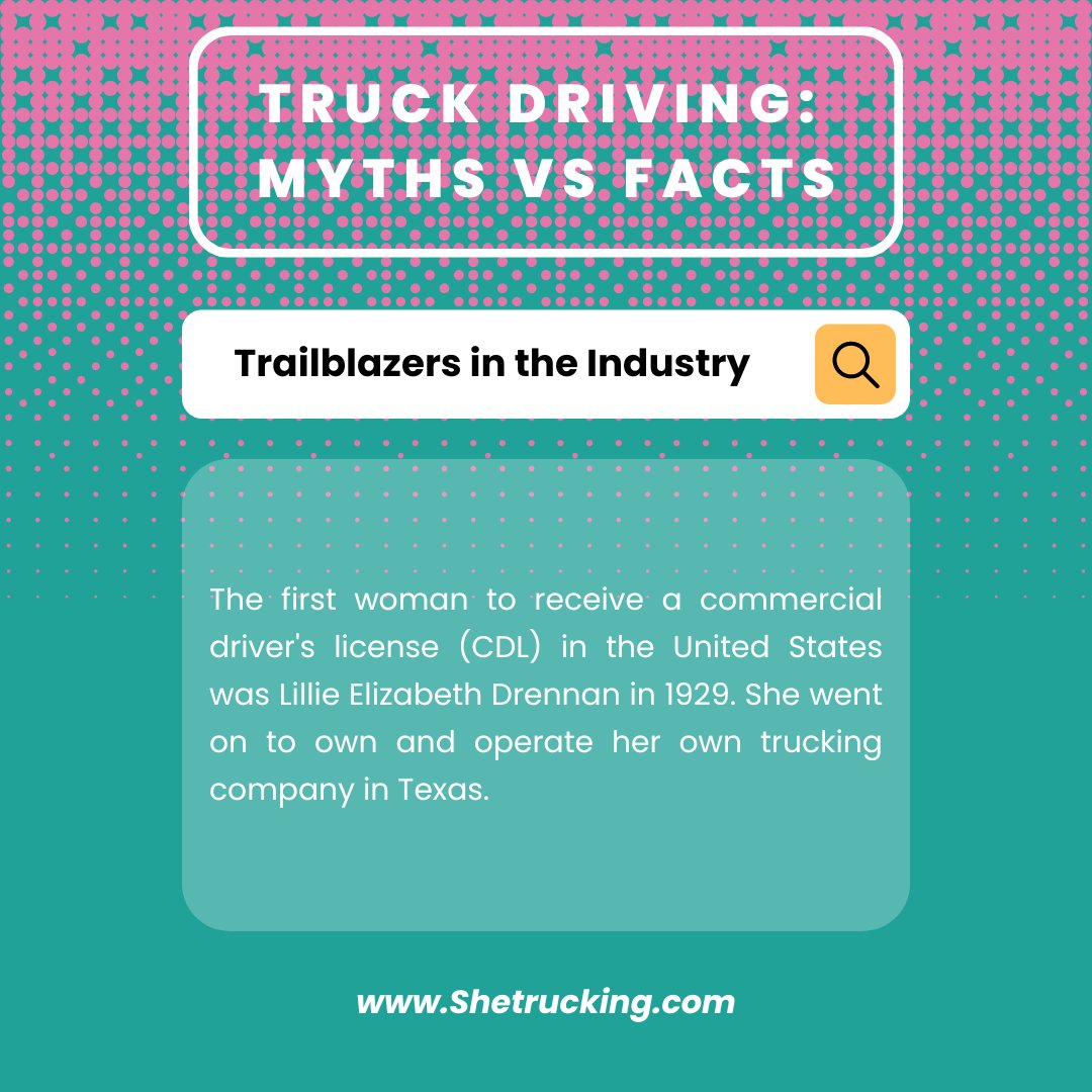 Lillie Elizabeth Drennan: First woman to earn a CDL in the U.S. and founder of her own Texas trucking company, paving the way for women in the industry. Her legacy inspires us today!

#womenintrucking #pioneers #truckinglegends #breakingbarriers