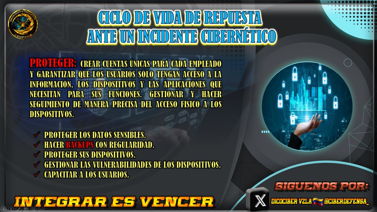!ENTERATE¡🛡️🌐🔒
CICLO DE VIDA DE UN INCIDENTE CIBERNÉTICO
PROTEGER
ontek.net/etapas-ciberse…
#RespuestaIncidentesCibernecticos
#Ciberseguridad
#Ciberdefensa
