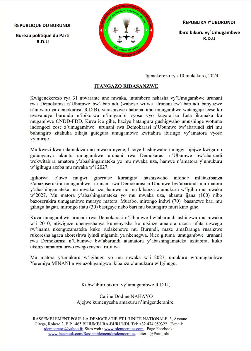 BMagNews's tweet photo. "@minanijeremie, Président du @parti_RDU
représentera le parti à l'élection présidentielle de 2027." https://t.co/ahcMRNRTk7