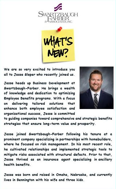 We'd like to introduce you all to the newest member of Swartzbaugh-Farber!  Welcome to the team, Jesse!!
