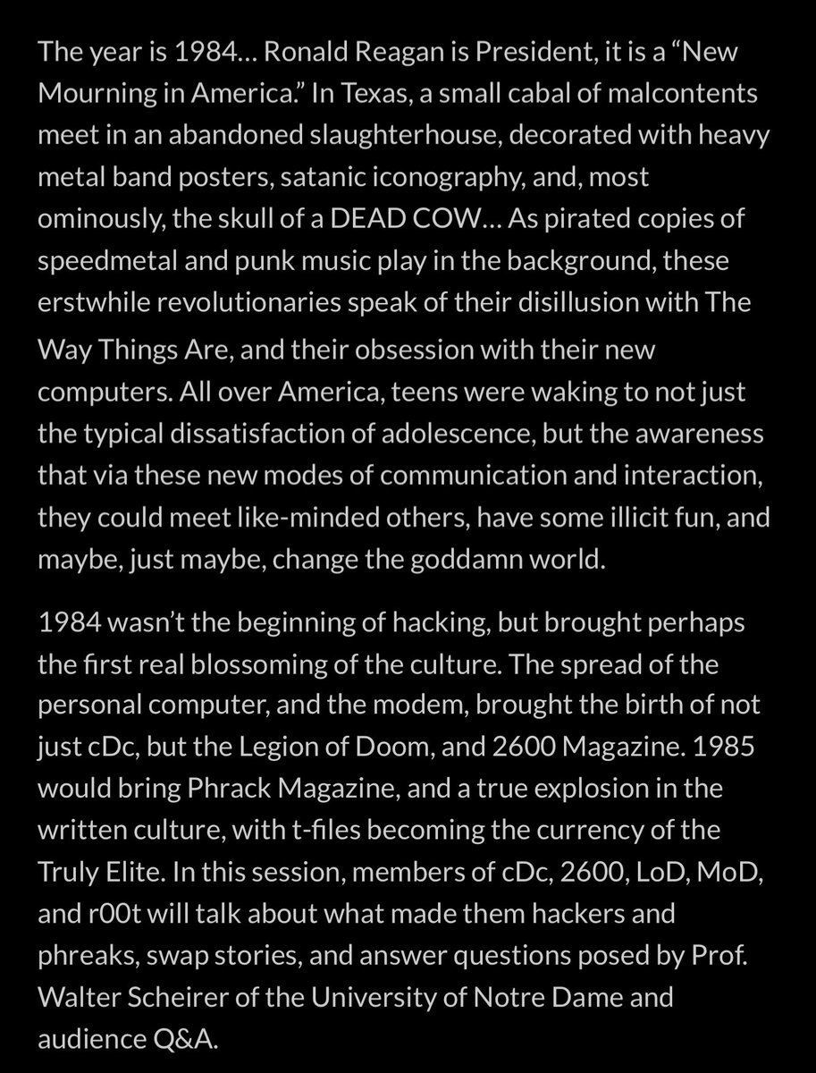CdcReid's tweet photo. CULT OF THE DEAD COW &amp; Friends Present: Prime Cuts from Hacker History - 40 Years of 31337

Saturday at 10:00 in LVCC - L3 - W322-W327 (Warstories Track)

https://t.co/AyCTW62oWC https://t.co/AA6Bq5iCH3