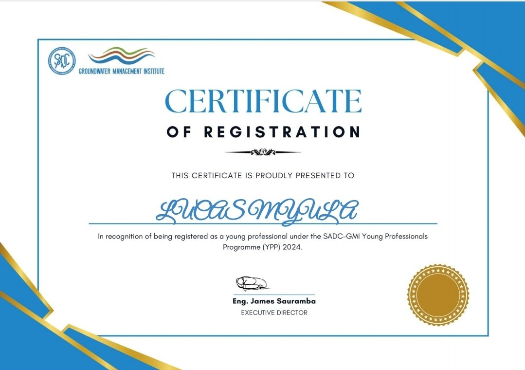 🌟 Exciting News! 🌊 Selected for SADC-GMI YPP! 🚀 Honored to join 1000+ young professionals in advancing water management. Ready to use legal expertise to reform water policies in my country. Let's make waves together! 💪 #SADCGMIYoungProfessionals