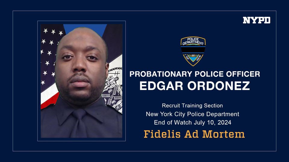 Our hearts are heavy as we honor our fallen brother, Probationary Police Officer Edgar Ordonez. We tragically lost Edgar earlier today, just a few days before he was set to graduate and join his fellow Finest protecting New York City.  
 
As we continue to grieve this terrible