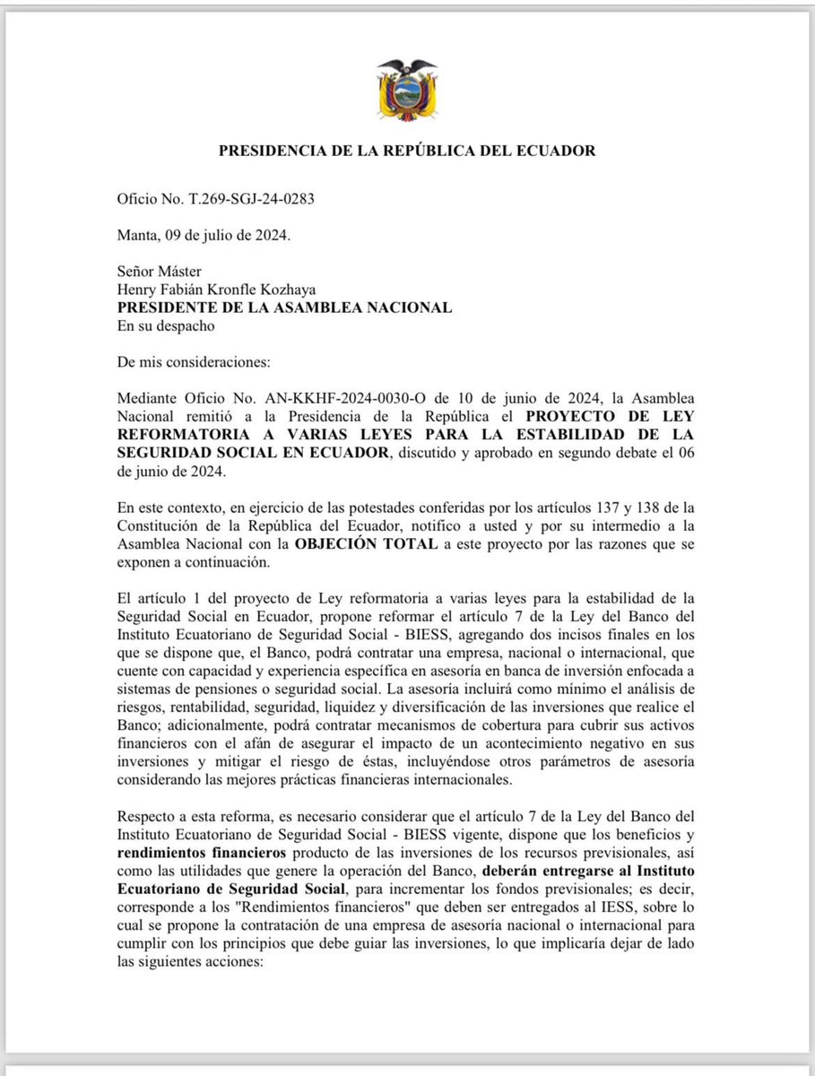 📍#URGENTE || El Gobierno Nacional le da un NUEVO GOLPE AL PAÍS Y A NUESTROS AFILIADOS, al vetar completamente la Ley Reformatoria a la #SeguridadSocial. Desde la Asamblea, ratificamos nuestro compromiso permanente en defensa de los afiliados y jubilados de la seguridad social.