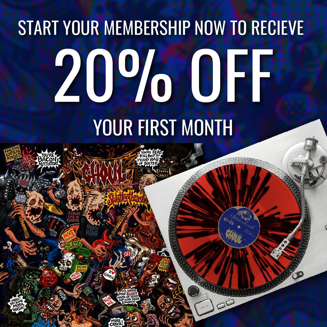 gimmeradio's tweet photo. Our August Gimme Metal Vinyl Club release is @GhoulOfficial's SPLATTERTHRASH! Pressed on a Gimme Exclusive Crimson Carnage!🩸🤘

GMVC members also get 15% off everything else in the Gimme Metal store.

Not a member? Sign up & get 20% off your first month!👇
https://t.co/cH6W2UK7U4