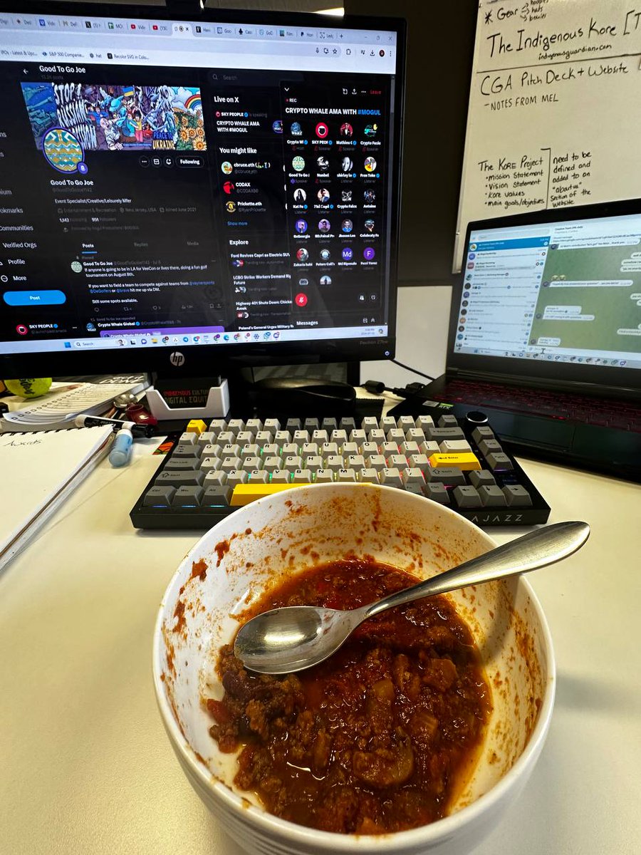 Enjoying some chilli and listening to <a href="/mogulofficial_/">Mogul Productions | $MOGUL</a> <a href="/GoodToGoJoe1142/">Good To Go Joe</a> <a href="/ImCoffeepapi/">Mathieu G</a> on <a href="/CryptoWhale1988/">Crypto Whale Global</a>