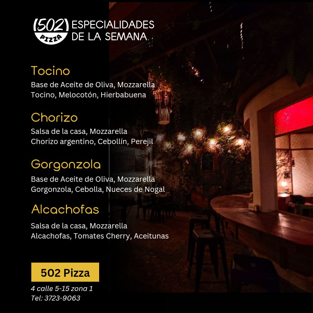 502Pizza's tweet photo. Especialidades de la Semana 🔥
.
.
#502pizza #lapizzadelcentro #502pizzaescomunidad https://t.co/Oyum3aIpps
