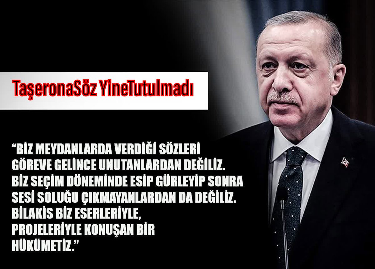 Devlet vatandaşına bir söz verdi.
Tutmakla mükelleftir. 

Taşeronda bırakılan 100 bin işçiye seçim öncesi kadro müjdesi verdi. 

Seçim sonrası kimsenin ağzını bıçak açmıyor.

Ekonomik kriz sebep göstererek işçiler öteleniyor.

KrizinSebebi TaşeronDeğil !
<a href="/Akparti/">AK Parti</a> 
<a href="/tcbestepe/">T.C. Cumhurbaşkanlığı</a>